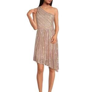 NWT Laundry by Shelli Segal Stripe Sequin Asymmetrical Dress Size 4